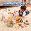 Asixxsix Wooden Tea Party Set for Little Girls, Educational Toddler Tea Set with Cups Spoon Kettle Rack Coffee Pieces, Wooden Tea Set for Toddlers Fine Motor Skills Development view 3