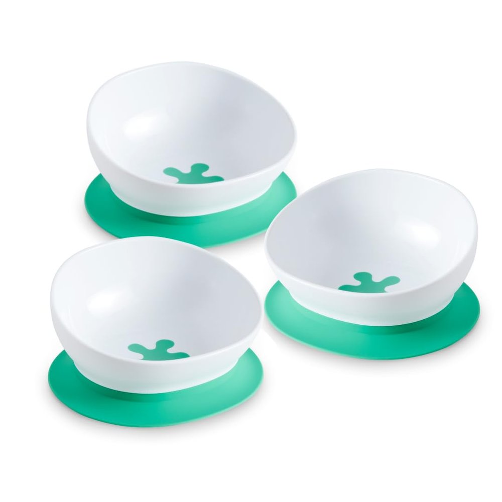 doddl Toddler and Baby Suction Bowl, Ergonomic Toddler Dishes for Self Feeding, 1-3 Year Olds, Dishwasher Safe, BPA Free (Fresh Green 3 Pack)