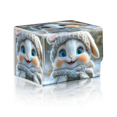 DISUOFEART Trading Card Storage Box, Holds 100+ for MTG Cards, PU Leather with Magnetic Closure, Cute Bunny in Knitted Hat Scarf Durable Deck Box for Magic the Gathering, Trading Card Games
