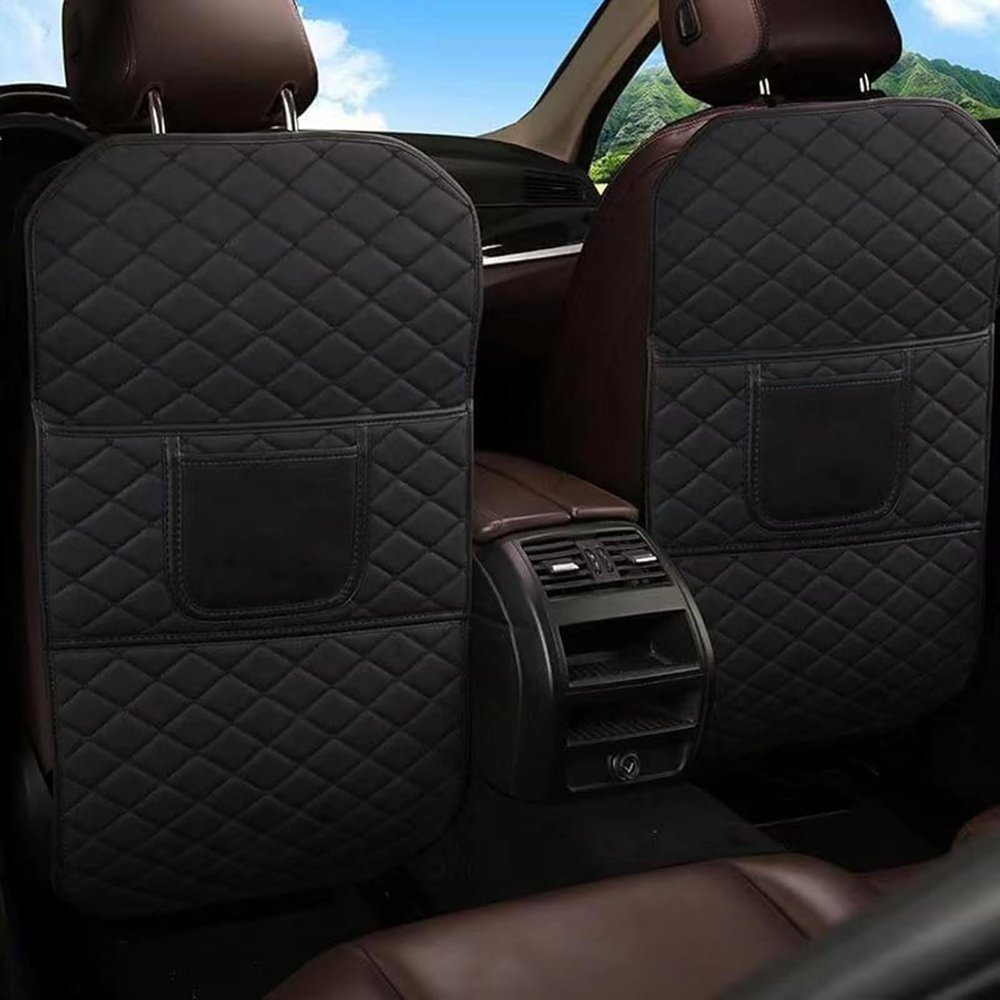 WONZTHWD 2 Pack Car Rear Seat Back Protector for VW CC Jetta MK5 MK6 Polo, Universal Car Organizer Backseat Kick MatsWaterproof Resistant Pad with Pockets Interior Accessories,Black