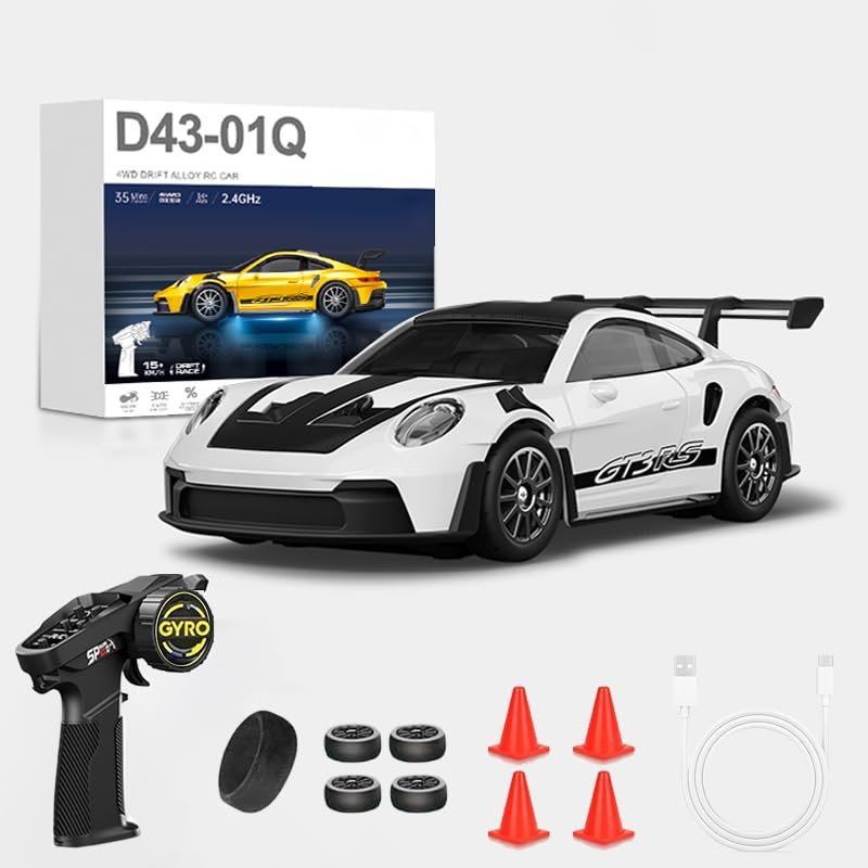 Actualia 1:43 Full Proportional Remote Control Car, 4WD Alloy RC Drift Car with Gyro, LED Lights, Independent Suspension, 20KM/H High Speed Racing Vehicle Gift for Christmas Adults Teens