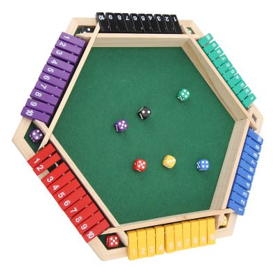 VBESTLIFE Shut The Box Game, 6 Player Wooden Dice Game with 12 Dice, for Family Game Night and Social Gatherings
