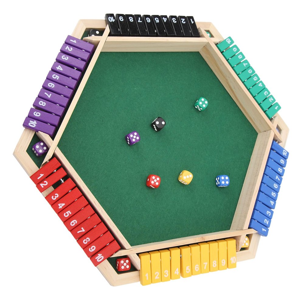 VBESTLIFE Shut The Box Game, 6 Player Wooden Dice Game with 12 Dice, for Family Game Night and Social Gatherings