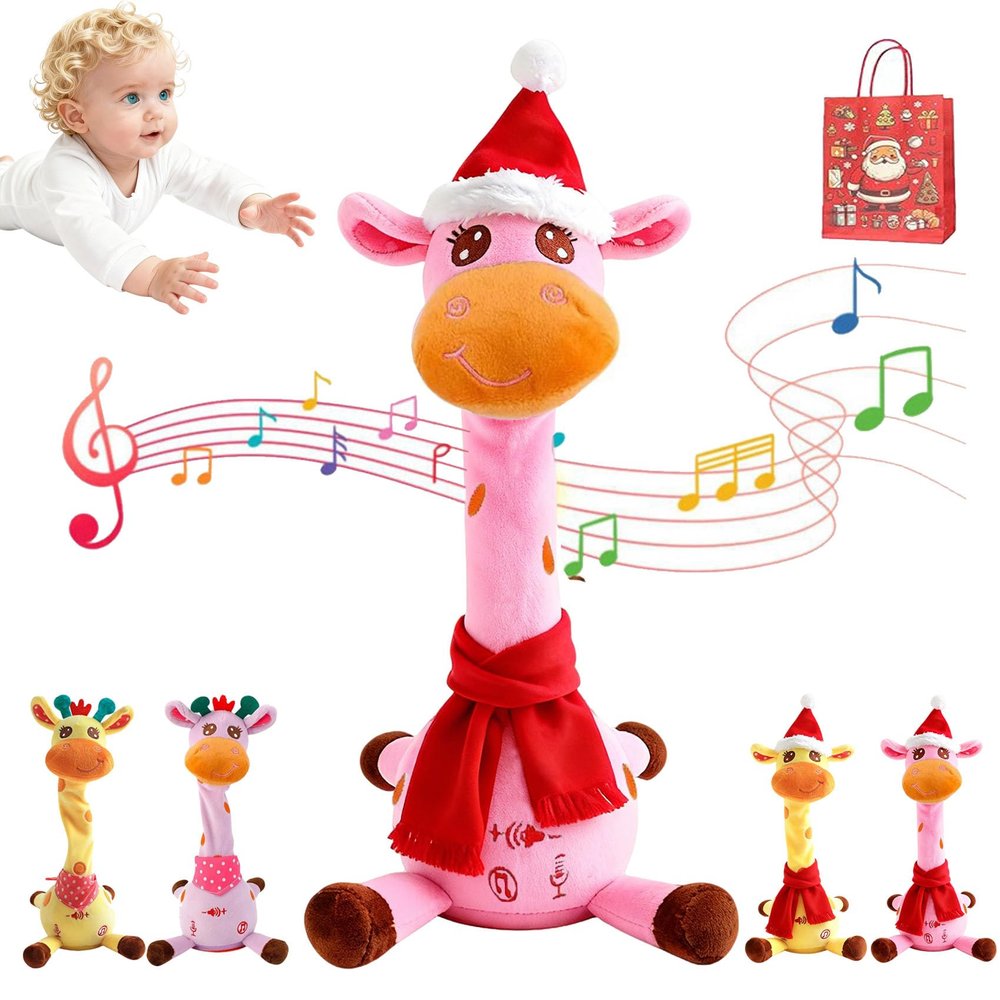 Baobaoyu Singing Dancing and Talking Giraffe Toy, Repeats What You Say, Dancing Talking Giraffe Plush Toy, with Shining Led Lights, Adjustable Volume Function, Interactive Voice Imitation (Hat-B)