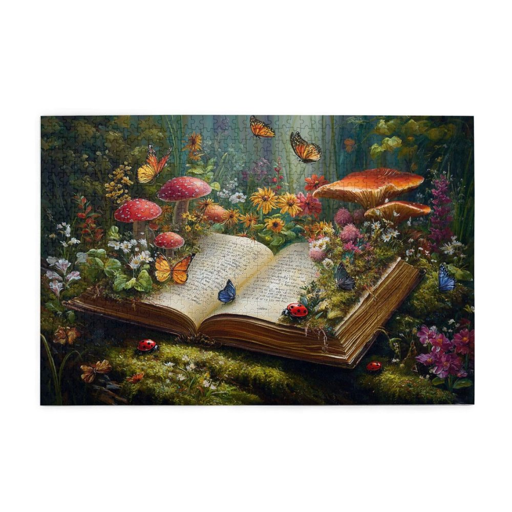 Vextrovia Jigsaw Puzzles for Adults 1000 Pieces, Magical Open Book with Mushrooms & Butterflies Art, Use in Living Rooms, Game Rooms; relieves Anxiety, Trains Patience fit for Quiet Evenings