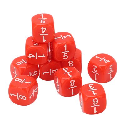 CHICIRIS Fraction Dice Set Durable MultiFaceted Game Accessories for Kids Math Practice, Plastic Kit for Board Games, 20pcs (Red)