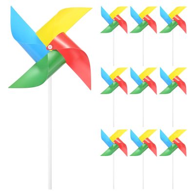 M METERXITY 10-Pack Four Blades Rainbow Pinwheels, 11 Inch Plastic Wind Spinners Outdoor Flower Windmill for Party Decorations/Yard/Garden, Toy Wind Spinners [Multicolor]