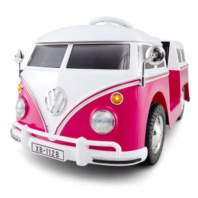 Costzon Ride On Car, 12V Licensed Volkswagen Kids Car Bus with Cup Holder, LED Headlights, Music & Horn, Electric Vehicle with Pedal Control, Soft Start & 2-Level Speed for Boys & Girls Aged 3+ (Pink)