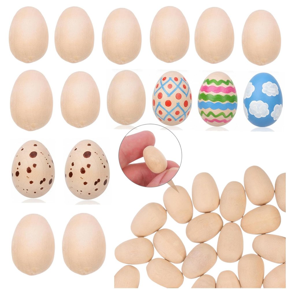 100pcs Mini Wooden Eggs for Easter, Miniature Wood Craft Eggs Paintable Kids' Wood Crafts Supplies for Decorating, Easter Basket Fillers, DIY Projects