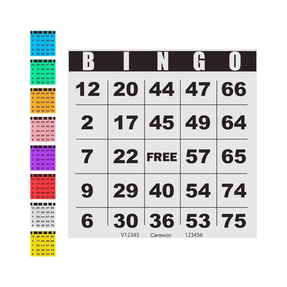 Carewon 100 Bingo Cards, Large 4.5" x 4.5", White (1 of 8 Colors), Paper Bingo Sheets, Disposable or Reusable for Daubers or Chips