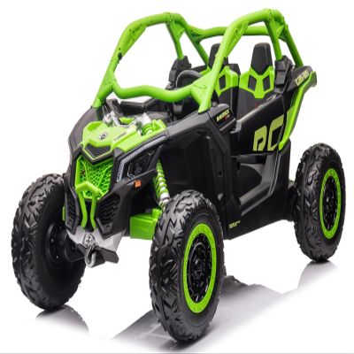 24V Maverick X3 Kids Ride On Car Remote Control - 2WD Performance - Dual 24V 7Ah Batteries, 2240W Motors, EVA Rubber Wheels, Leather Seats - 2-Seater Buggy with Lights & MP3 (Green)