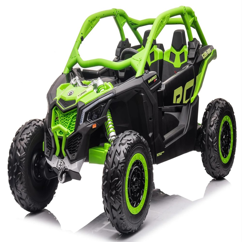 24V Maverick X3 Kids Ride On Car Remote Control - 2WD Performance - Dual 24V 7Ah Batteries, 2240W Motors, EVA Rubber Wheels, Leather Seats - 2-Seater Buggy with Lights & MP3 (Green)