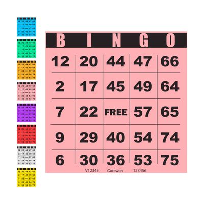 Carewon 100 Bingo Cards, Large 4.5" x 4.5", Pink (1 of 8 Colors), Paper Bingo Sheets, Disposable or Reusable for Daubers or Chips