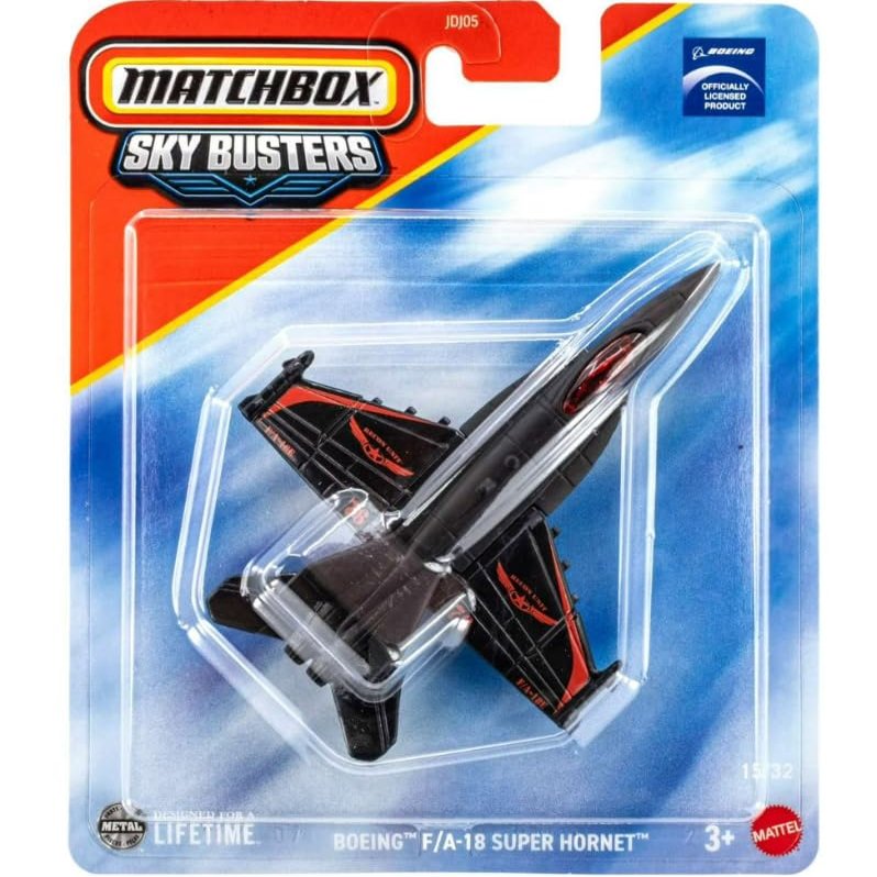 Matchbox Sky Busters Boeing F/A-18 Super Hornet [Black & Red] 15/32, 1:64 Scale Diecast Toy Vehicle