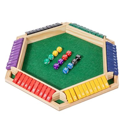 2-6 Players Shut The Box Dice Game Wooden Board with Dice & Double-Door Number Board,Portable Educational Game for Family and Classroom,Classic Math Learning Strategy Toy for Kids & Adults(Multicolor)
