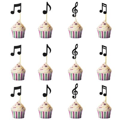 12PCS Music Note Cake Toppers Birthday Party Decors Music Theme Party Cupcake Topper Baby Shower Supplies