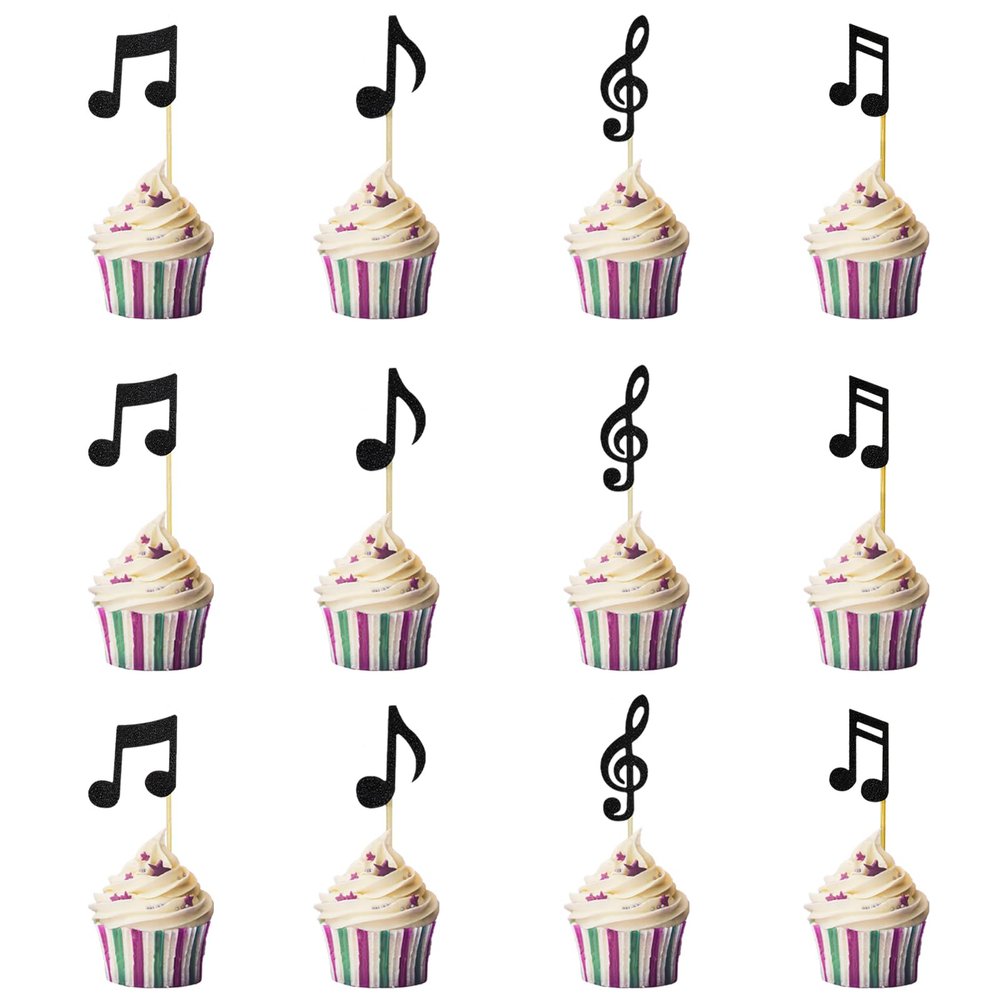 12PCS Music Note Cake Toppers Birthday Party Decors Music Theme Party Cupcake Topper Baby Shower Supplies