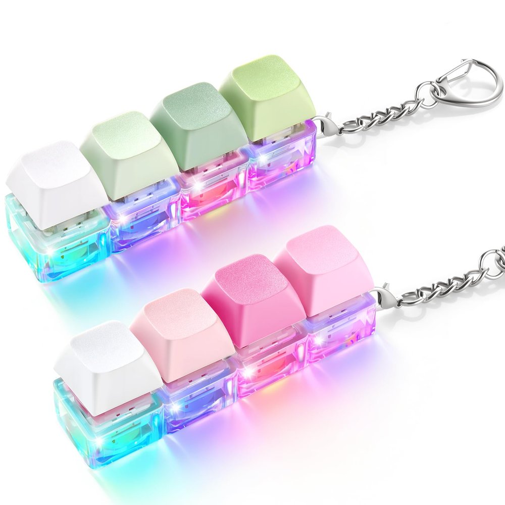 2 Pack Keyboard Fidget Toy Light Up Clicky & Silent Keyboard Clicker Fidget Keychain Quiet Fidget Toys for Adults, Sensory Toy for Boost Focus & Calm Anxiety at Work, Travel Stress Relief Gifts