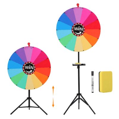 Adjustable Height 35"-65" Prize Wheel, 24" Heavy Duty Spinning Prize Wheel, 14 Colors Slots with Erase & Marker Pen for Customization, Reusable Wheel Spinner for Carnival Prizes, Ruleta De Premios
