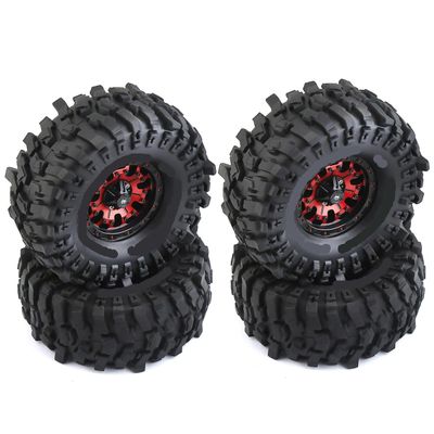 1.9 Metal Beadlock Wheel Rims & Tires 118mm for 1:10 RC Crawler Traxxas TRX4 Axial Redcat Gen8 SCX10 III SCX10 90047 Tamiya cc01(Red)