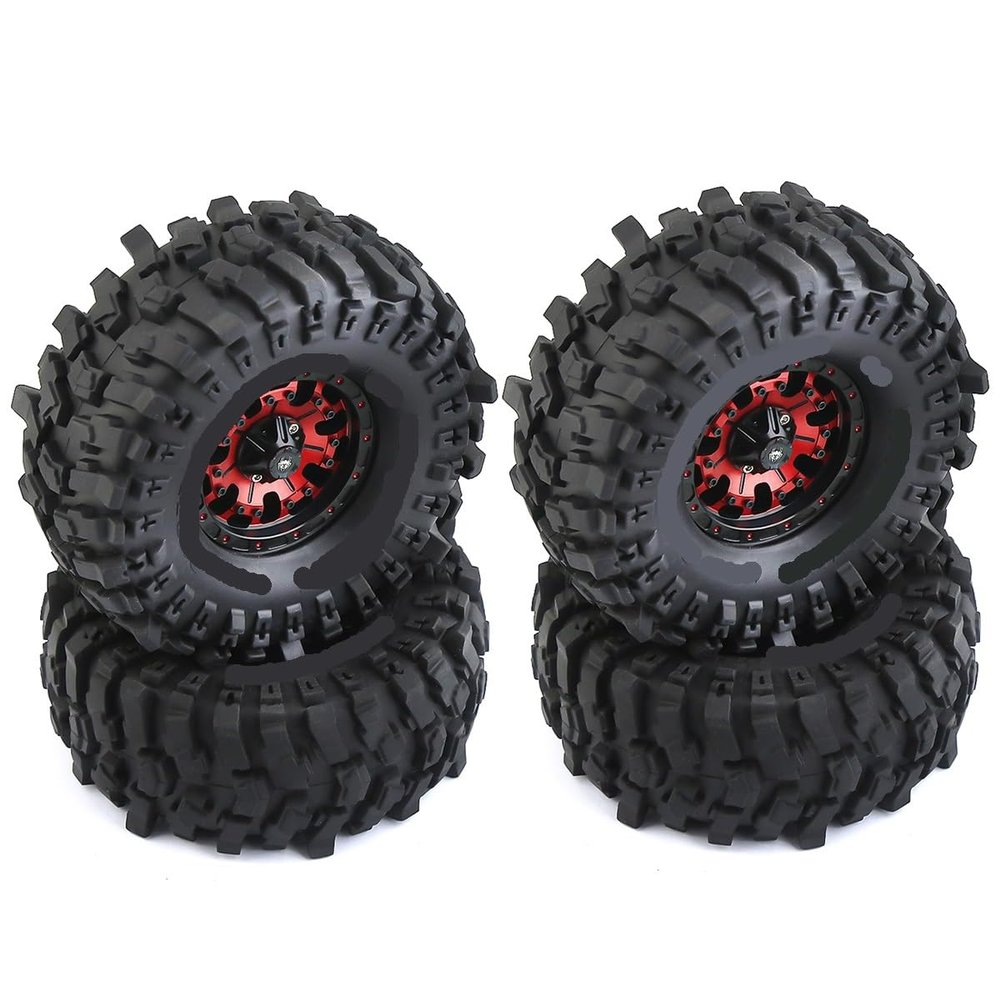 1.9 Metal Beadlock Wheel Rims & Tires 118mm for 1:10 RC Crawler Traxxas TRX4 Axial Redcat Gen8 SCX10 III SCX10 90047 Tamiya cc01(Red)