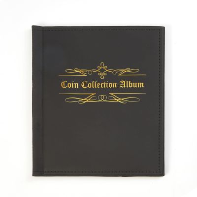 Coin Collection Album with 200 Pockets, 33x33 mm Grid Holders, 10 Pages, Black Book for Pounds Pence Cents Dollars Nickel Storage