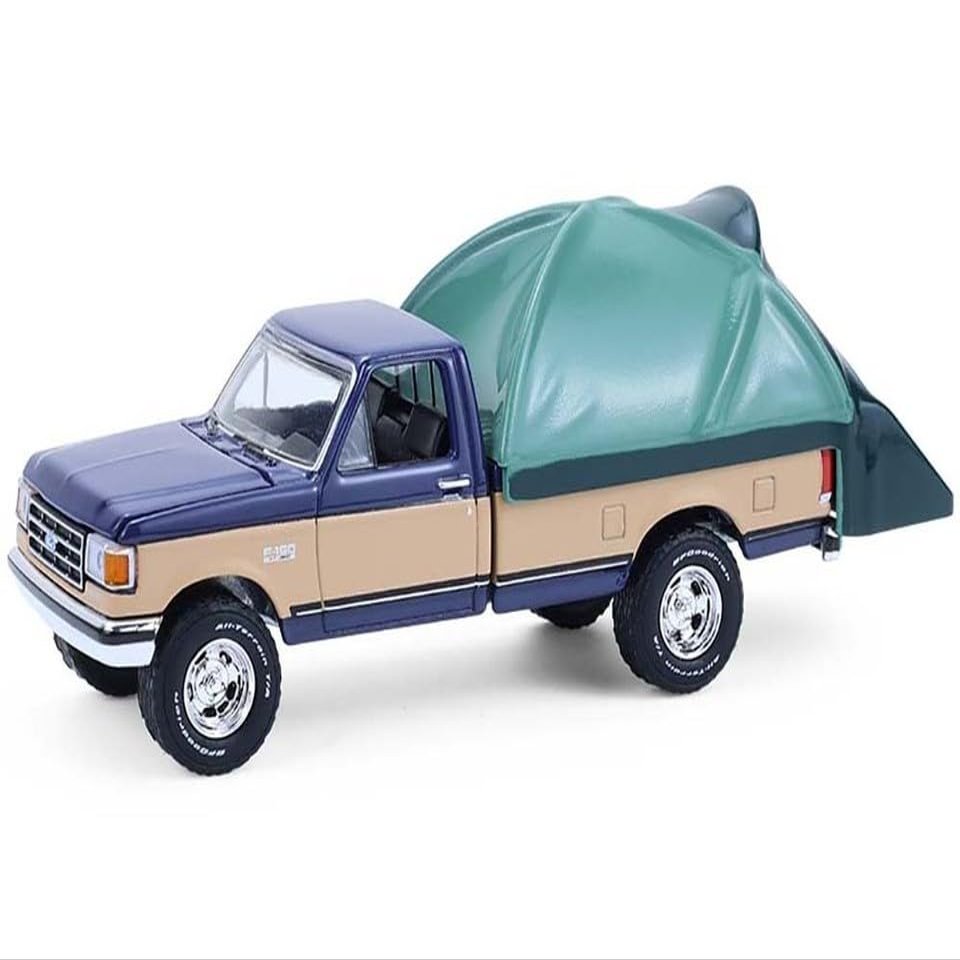 1987 F 150 XLT Lariat Pickup Truck Dark Blue and Tan with Modern Truck Bed Tent The Great Outdoors Series 4 1/64 Diecast Model Car by Greenlight 38080D