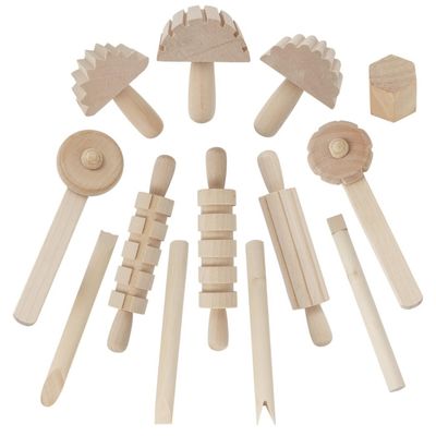 Clay Toy Shaping Activity Kit for Children, 12Pcs Plasticine Tool Kit, Wooden Kneading Tools, Dough Rolling Pin, Dough Modelling Tool Extruders