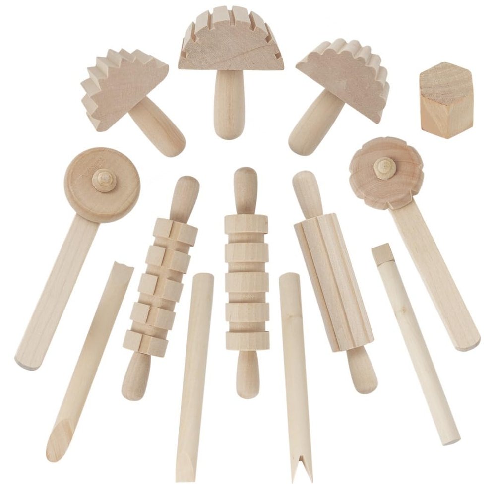Clay Toy Shaping Activity Kit for Children, 12Pcs Plasticine Tool Kit, Wooden Kneading Tools, Dough Rolling Pin, Dough Modelling Tool Extruders