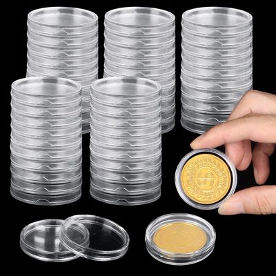 1.6 in Round Coin Storage Box, 50 Pcs Coin Holders, Clear Coin Collection Case, Small Acrylic Coin Capsules, Coin Collection Supplies