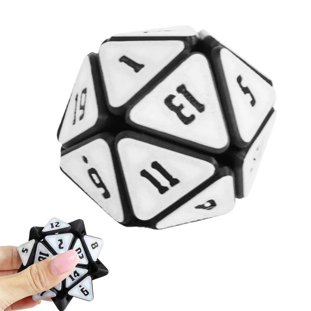 3D Printed Squishy D20 Fidget - Stress Relief Cube for Anxiety & Focus, Satisfying Clicking Sensory Toy for Adults, Perfect for Desk Fidgeting, Gift Idea (White, 1pcs)