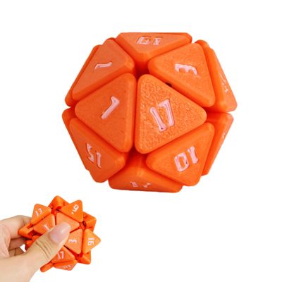 3D Printed Squishy D20 Fidget - Stress Relief Cube for Anxiety & Focus, Satisfying Clicking Sensory Toy for Adults, Perfect for Desk Fidgeting, Gift Idea (Orange, 1pcs)