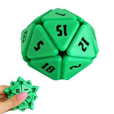 3D Printed Squishy D20 Fidget - Stress Relief Cube for Anxiety & Focus, Satisfying Clicking Sensory Toy for Adults, Perfect for Desk Fidgeting, Gift Idea (Green, 1pcs)