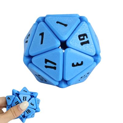 3D Printed Squishy D20 Fidget - Stress Relief Cube for Anxiety & Focus, Satisfying Clicking Sensory Toy for Adults, Perfect for Desk Fidgeting, Gift Idea (Blue, 1pcs)