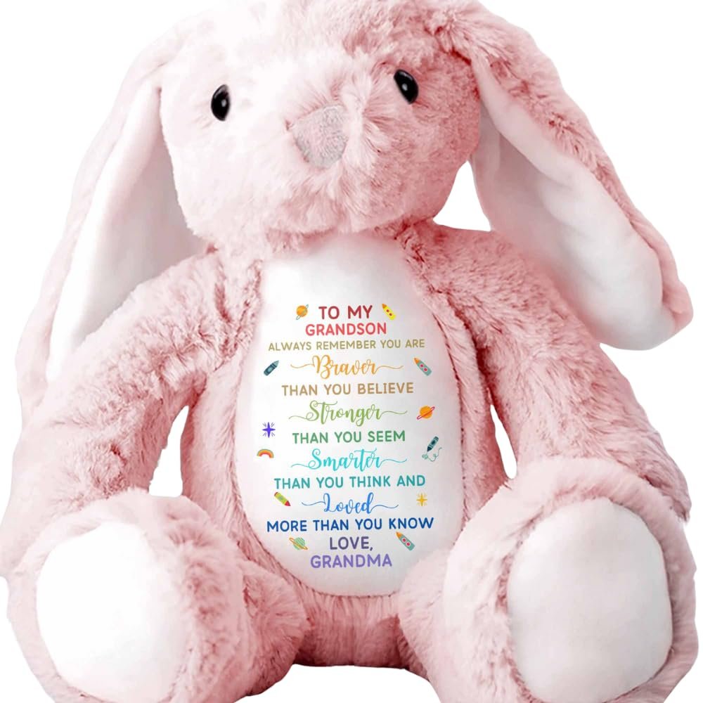 Always Remember You Are Braver, Stars And Hearts Design, Personalized Stuffed Bunny, Gift For Grandsons, Be Brave and Remember How Special You Are Custom Grandma Bunny, Inspirational Gift for Kid