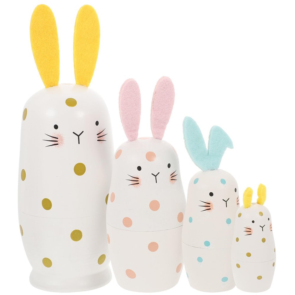 TOYANDONA Russian Nesting Dolls - 4pcs Stacking Wooden Matryoshka Dolls Rabbit Bunny Nesting Easter Eggs Toys for Easter Party Home Decoration