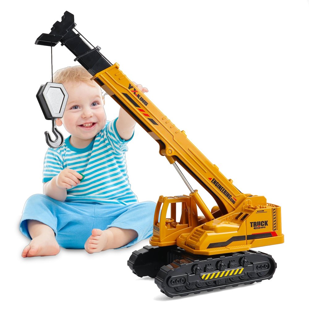 victob ABS Diecast Crane Truck Toy for Boys Ages 3-12, Friction Powered Construction Vehicle with Manual Lifting Arm, Christmas & Birthday Gift for Toddlers Kids