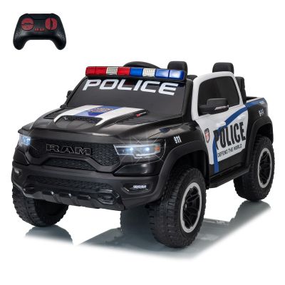 12V Ride on Police Car for Kids, Licensed RAM Remote Control Toddler Truck, Electric Pickup Truck Car w/Parental Control, Truck Bed Storage, LED Lights & Music
