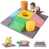 Foam Climbing Blocks for Toddlers with 47"x47'' Crawling Play Mat,7-Piece Soft Play Set for Babies,Kids Climbing Toys Indoor,Crawling,Sliding & Building in Playroom & Daycare,Gray & Multicolor view 1