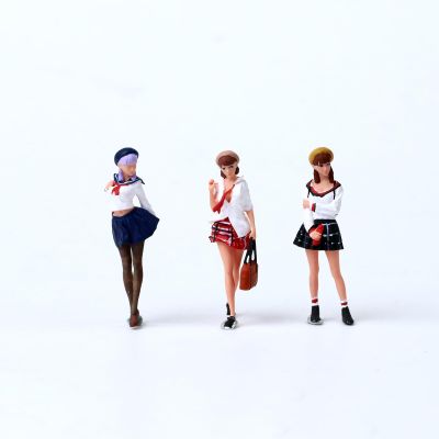 1/64 Resin Girl Miniature Figures Set  3pcs Pre-Painted JK Style Diorama Dolls for Die-Cast Car Displays, Streets, Shops & Garage Scenes