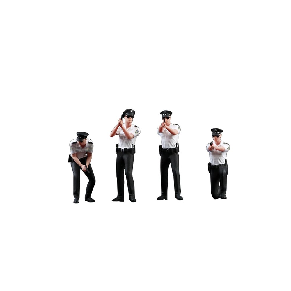1/64 Police Officer Miniature Figures Set  4pcs Resin Pre-Painted Diorama Officers with Action Poses