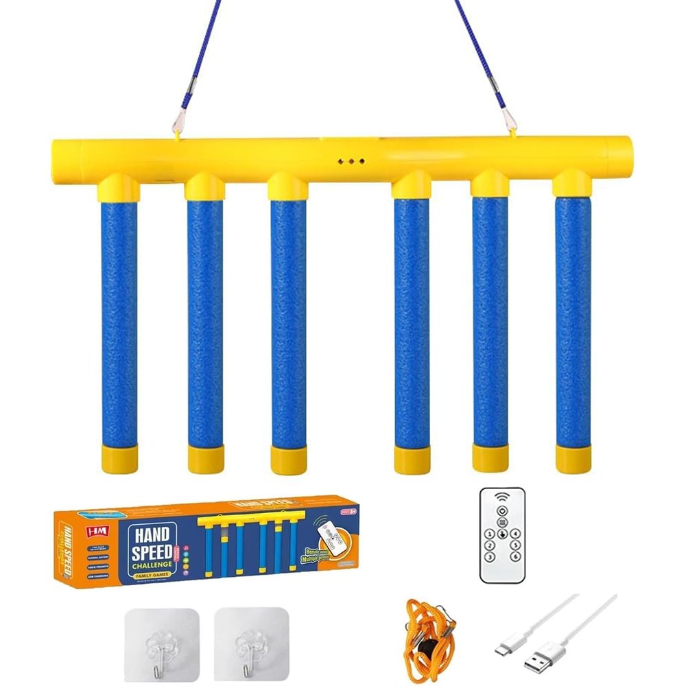 Reflex Drop Sticks Challenge Game - Fun Catch Falling Sticks Game with 3 Adjustable Speed Modes, Reflective Hand Eye Coordination & Reaction Training Toy for Kids Adults All Ages (Blue with Control)