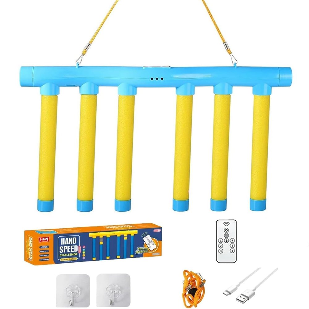 Reflex Drop Sticks Challenge Game - Fun Catch Falling Sticks Game with 3 Adjustable Speed Modes, Reflective Hand Eye Coordination & Reaction Training Toy for Kids Adults All Ages (Yellow with Control)