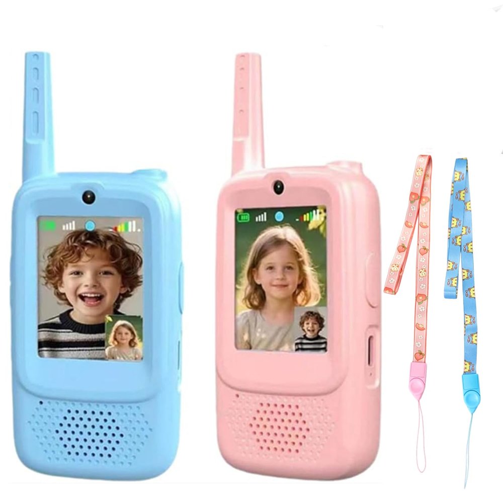 Kids Video Walkie Talkie Set, 2 Video Walkie Talkie Toys for Kids with 2.0" Screen, Voice Changer, Voice Chat,Photo Share,Emojis,300m Range, Blue and Pink, for Children 3-12 Years (Pink+Blue)