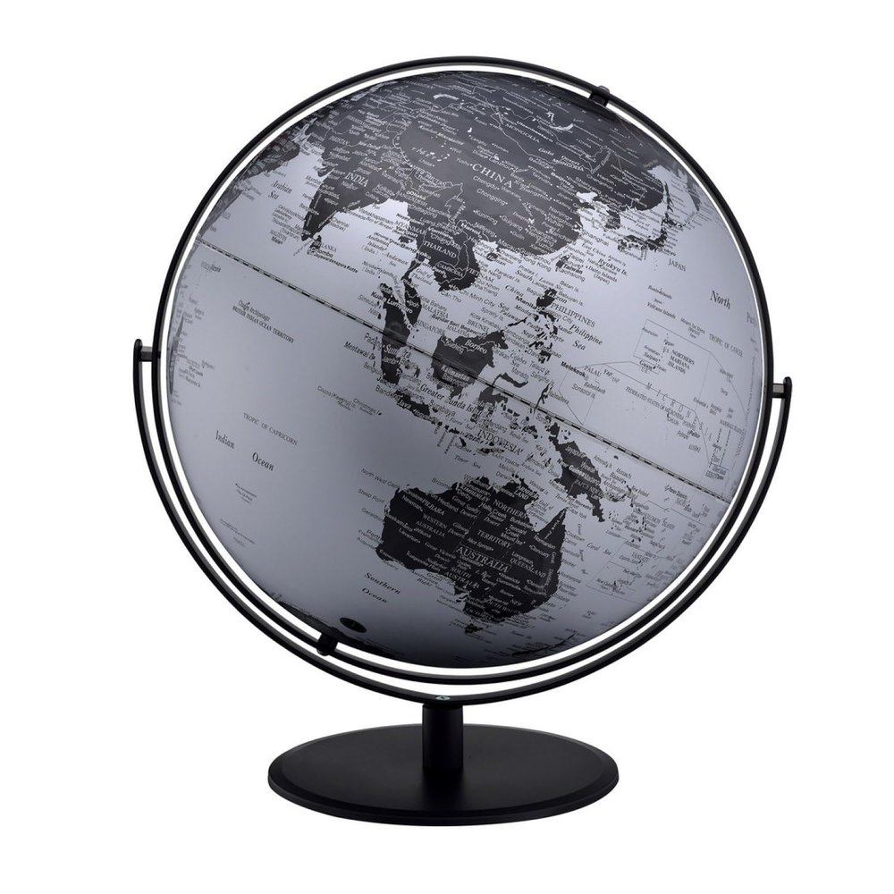 20.5" Tall-Black and Silver Globe with 3D Mountain Landscape