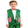 Fldy Kids Boys Christmas Vest Shiny Sequins Tank Tops with Candy Cane Striped Pockets And Bow Xmas Elf Costume Green 8 Years view 1