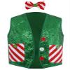 Fldy Kids Boys Christmas Vest Shiny Sequins Tank Tops with Candy Cane Striped Pockets And Bow Xmas Elf Costume Green 8 Years view 3
