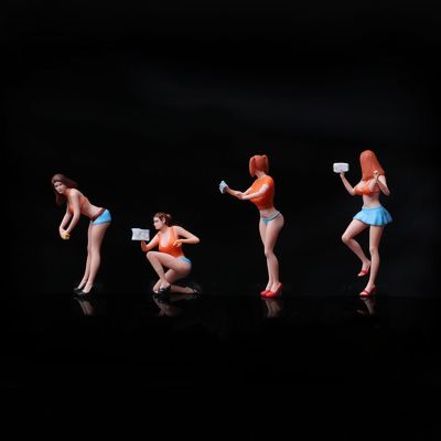 1/64 Scale Car Wash Girl Miniature Figures, Hand-Painted Resin Female Detailing Crew for Diorama Scenes and Car Display
