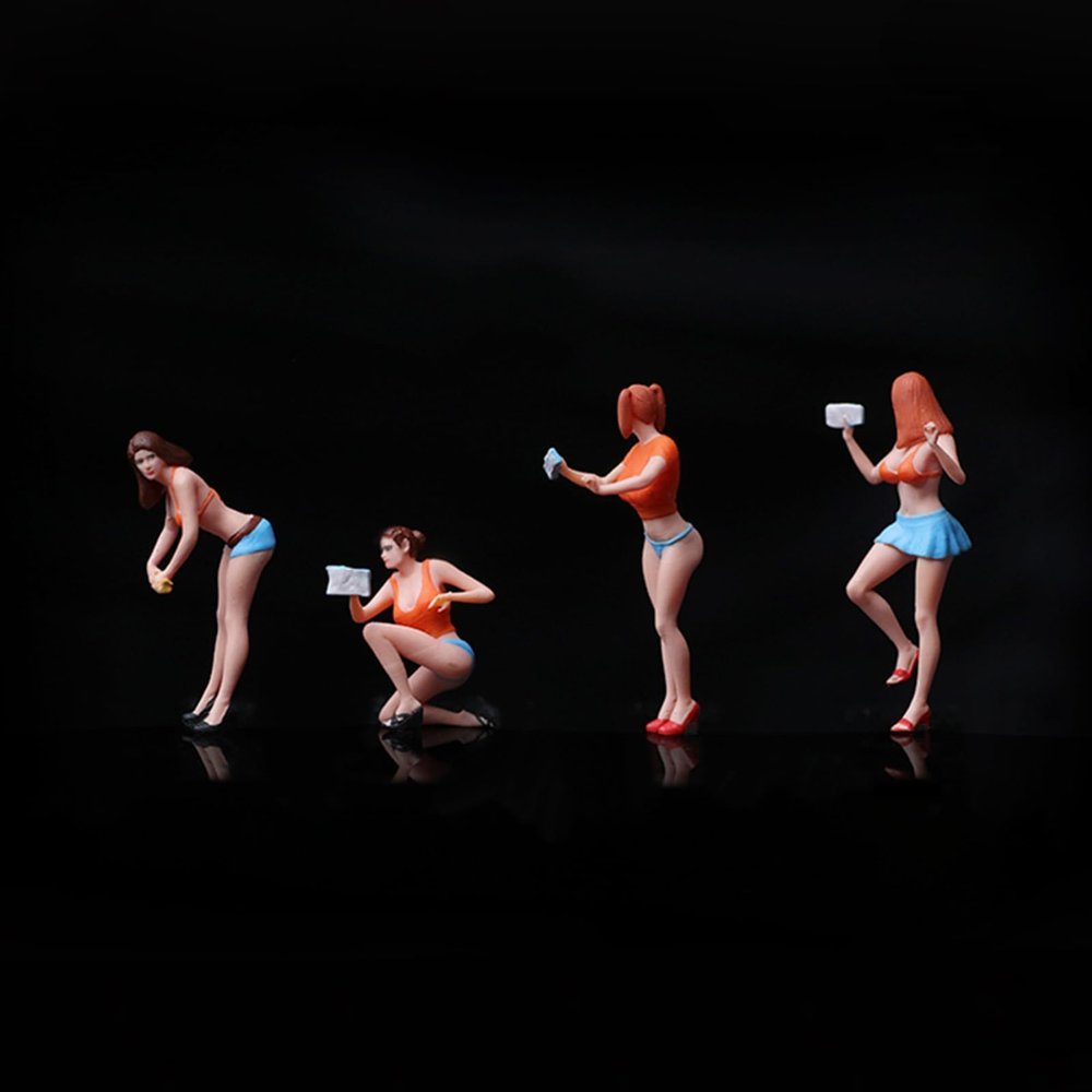 1/64 Scale Car Wash Girl Miniature Figures, Hand-Painted Resin Female Detailing Crew for Diorama Scenes and Car Display