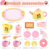 Ranqibo Wooden Tea Sets for Toddlers 3-5, Tea Party Set for Little Girls 4-6, Toddler Tea Set with Teacups, Dessert Food Items and Tray, Birthday Gift for Kids Aged 3-6 view 2